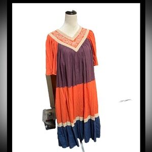 Go Softly Patio Womens Dress  Multicolored Kaftan Pockets Xs